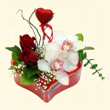  Zonguldak hediye sevgilime hediye iek  1 kandil orkide 5 adet kirmizi gl mika kalp