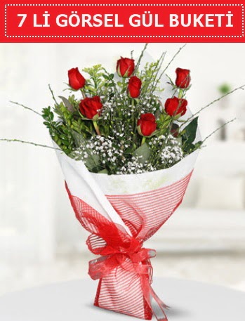 7 adet kırmızı gül buketi Aşk budur  Zonguldak çiçek satışı 