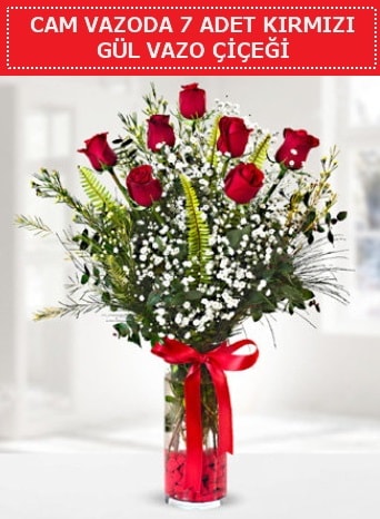 Cam vazoda 7 adet kırmızı gül çiçeği  Zonguldak çiçek gönderme sitemiz güvenlidir 